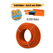 Badem10 (30 Metre) Çok Telli 3x2.5 mm %100 Bakır Elektrik Kablosu Turuncu Elektrikli Araç Şarj Uygun Uyumlu