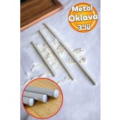 Badem10 3'lü Masterchef Alüminyum Paslanmaz (99-74-49 CM) Metal Oklava Seti Hamur Açma Aparatı Sofra Mutfak