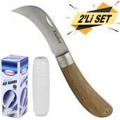Badem10 Aşı Bıçağı Eğri Uçlu Bağ Bıçağı Ara Çakı + Aşı Bandı (2'li Set)