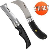 Badem10 Eğri Uçlu Aşı Bıçağı Bağ Bıçağı Çakısı + Düz Uçlu Ağaç Bağ Budama Açı Bıçak + (2'li Set)