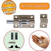 Badem10 Küçük Mavzer Sürgü Sürgülü Sürgüsü Kilit Saten 25x40 mm Kapı Pencere Metal Emniyet Kilidi