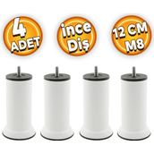 Badem10 M8 Civatalı İnce Diş Beyaz Metal 12 cm 4 Adet Mobilya Baza Metal Kanepe Koltuk Destek Ayağı