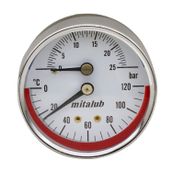 Badem10 Mitalub 63 mm 25 Bar 1/4'' Bağlantı Termometreli Arkadan Çıkışlı Metal Manometre