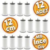 Badem10 Mobilya Metrik 8 Civatalı İnce Diş Beyaz Metal Ayak 12 cm 12 Adet Baza Kanepe Koltuk Destek Ayağı