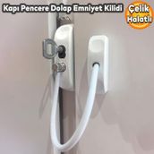 Badem10 Pvc Pencere Kilidi Kapı Emniyet Çocuk Güvenlik Kilidi Çelik Halatlı Kilit Beyaz