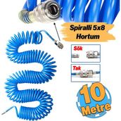 Badem10 Spiralli 5x8 Polietilen Hava Hortumu 10 Metre Nipel Jaklı Esnek Kırılmaz Sök Tak Soketli Manşon