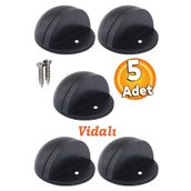 Badem10 Yarımay Kapı Mat Siyah 5 Adet Vidalı Metal Kapı Stopu Durdurucu Tutucu