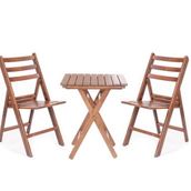 Bahçeme Ahşap 60x60 cm Masa + 2 Katlanır Sandalye Bahçe Balkon Seti