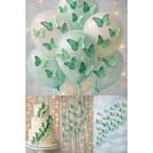 Baloncu Nene 63 Adet Su Yeşili 3D Kelebek Süs Seti 4-6 CM Yapışkan Dahil Balon Pasta Duvar Dekoru