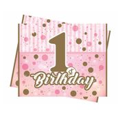 Balonevi BMP1410THB5442 Pırıltılı First Birthday Kız Masa Örtüsü