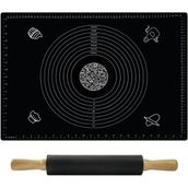 Bambu Saplı Silikon Merdane ve Hamur Matı Set 45*65 - Siyah