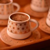 Bambum Nakkaş 6 Kişilik Desen Altlıklı Kahve Takımı