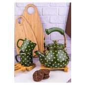 Bambum Pera - Çay Seti Yeşil 2 Lt Demlik Ve 2li Kupa Seti Nihaleli Barkdak Altlıklı
