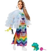 Barbie Extra Mavi Ceketli Model Bebek GYJ78 Rainbow Desenli Eğlenceli Karakter