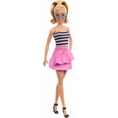 Barbie Fashionistas Model Bebek Sarı Renkli Siyah Beyaz Çizgili Bluz ve Pembe Etek