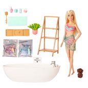 Barbie Wellness - Barbie'nin Spa Günü oyun seti, çocuklar için oyuncaklar, sarışın, renkli konfeti sabun ve aksesuarları, kişisel bakım ve sağlıklı yaşam temalı, HKT92