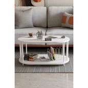 Barin Design Modern Oval Orta Sehpa Çift Katlı Metal Ayaklı Salon, Ofis, Dekoratif Sehpa, Beyaz Demir - Renk