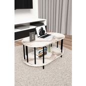 BARIN DESIGN Modern Oval Orta Sehpa Çift Katlı Metal Ayaklı Salon, Ofis, Dekoratif Sehpa, Kahve sehpası