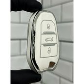 Barkas Elektronik Peugeot 208 308 408 508 2008 3008 5008 Anahtar Kılıfı Beyaz Gümüş - Beyaz - Gümüş
