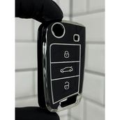 Barkas Elektronik Seat Leon Ateca Tarraco Arona Ibiza Toledo Sustalı Anahtar Kılıfı Siyah Gümüş - Siyah - Gümüş
