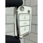 Barkas Elektronik Skoda Octavia Rapid Fabia Kamiq Karoq Scala Sustalı Anahtar Kılıfı Beyaz Gümüş - Beyaz - Gümüş