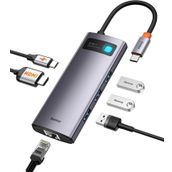 Baseus Metal Gleam 6 in 1 Multifonksiyonal Type-C Gri Hub Dock Station