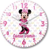 Baskı Dükkanı Kişiye Özel Mini Mouse Bombeli Gerçek Cam Duvar Saati