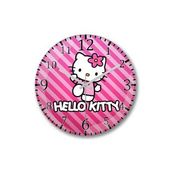 Baskı Dükkanı S7031 Hello Kitty Bombeli Gerçek Cam Duvar Saati