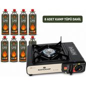 Baycamp Portatif Kamp Ocağı Siyah + 8 Adet Kamp Tüpü – Otomatik Ateşlemeli, Taşıma Çantalı - 8 Tüp