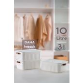 Bayev 3'lü Beyaz 10 Lt Boxsis Set Çok Amaçlı Kapaklı Kutu Dolap Içi Düzenleyici Organizer - Hobi Kutusu