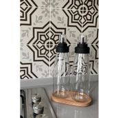Bayev Büyük Boy 3 Parça 720 ml Damlatmaz Akıllı Ahşap Standlı Cam Yağlık Seti