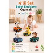 BBSKY 4'lü set Pilsiz Bas-Git Hayvan Araba Sevimli Eğitici Bebek Oyuncağı Emekleme Arkadaşı