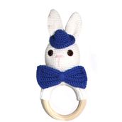 Bebegen Büyük Mavi Şapkalı Beyaz Tavşan Amigurumi Çıngırak