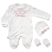 Bebegen İsme Özel Pembe Nakışlı Bereli Eldivenli Kız Bebek Tulum