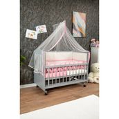 Bebeget Ahşap Mdf Anne Yanı Beşik, 60X120 4 Kademeli Lake Cilalı Sallanır Tekerlekli Bebek Beşiği - Pembe