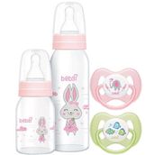 Bebsi No 1 250+125 ml Pembe Ortodontik Damaklı Kelebek Emzik ve Cam Biberon Seti