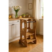 Bees Store Montessori Öğrenme Kulesi, Ceviz Mdf, Güvenli Çocuk Basamağı, Mutfak Yardımcı Kulesi