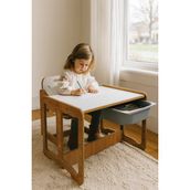 Bees Store Montessori Tek Kişilik Masa Sandalye Takımı, 18MM Ceviz-Beyaz Mdf, Gri Çekmeceli, Tek Kişilik Aktivite Masası - 73 x 44 x 43 - Ceviz - Gri