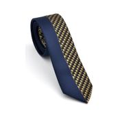 Bej Ve Lacivert Pano Desenli Dokuma Kumaş Slim Fit Kravat // Kpk016