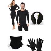 Belifanti Collection Unisex Termal Içlik Alt Üst Takım Polar Boyunluk Polar Eldiven Polar Kulaklık Set Siyah - S - M