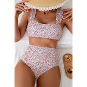 Bella Notte Minimalist Çiçek Desenli Yüksek Bel Kaplı Kadın Bikini Takımı Rahat ve Şık - Çok Renkli - 36