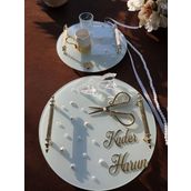 Beloved Gold Beyaz İncili Söz Tepsisi Nişan Tepsisi ve Damat Kahve Fincan Tepsisi Beyaz