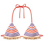 Benetton Kadın Renkli Mix Çizgili Çok Renkli Triko Üçgen Bikini Üstü, Renkli Mix, M