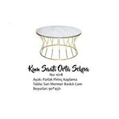 Bengi Ticaret Brc 19453 Kum Saati Sarı Mermer Temper Cam Metal Gold Kaplama El Yapım Orta Sehpa