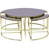 Bengi Ticaret Brc Yonca Zigon Düz Siyah Temper Cam Metal Çelik Gold Kaplama El Yapım Orta Sehpa