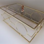 Bengi Ticaret Zlf 14087 Halka Metal Ayak Gold Kaplama Cam Tabla El Yapım Orta Sehpa