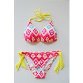 Beria Kadın Üçgen Yarım Dolgulu Desenli Sarı Bikini Takımı