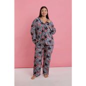Beruflic Kadın Büyük Beden Somon Yaprak Desenli Düğmeli Pijama Takımı