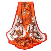 Bestgift Turuncu 65 İpek 90x90 cm Kare Kadın Şal