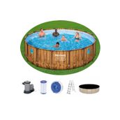 Bestway 56977 Prefabrik Aile Havuzu Rattan Desen 549x122cm Merdiven Örtü Filtre Set